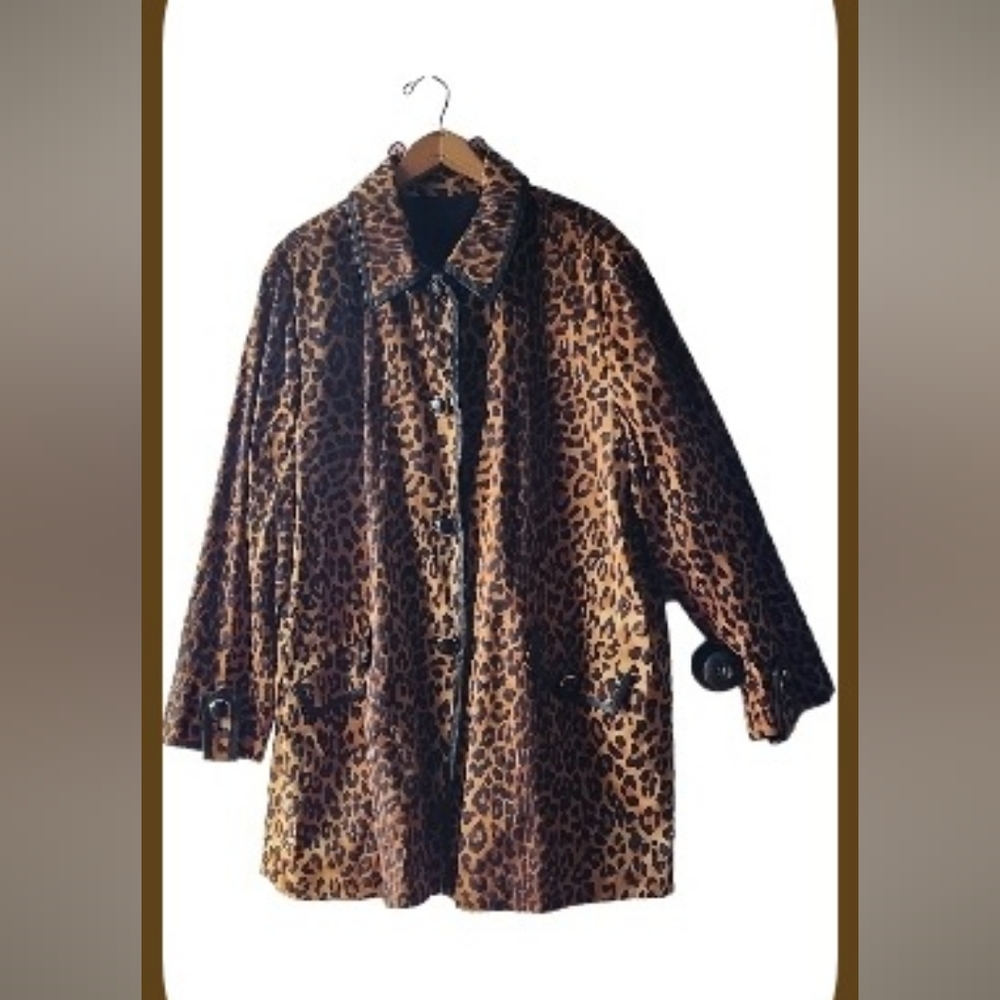 Jones of New York Coat Reversible Womens Trench Black/Animal Print Sz 3X - Picture 5 of 8